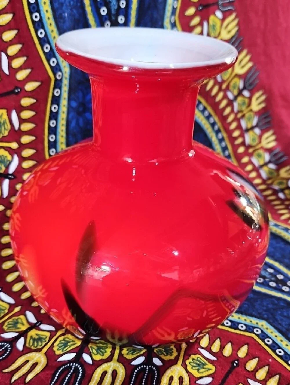 MCM Holmegaard Style Red Cased Art Glass Vase Carnaby Era